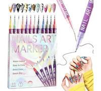 Xiciki 12 Colours Nail Art Pens Set, Quick-Dry Nail Art Markers with 0.5mm Fine Tip Precision, Professional 3D Dotting Liner Painting Pen for DIY Manicure, Home Salon Beginners, for Gel Nails