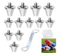 Xiciki 12 Pcs Metal Football Studs & Rugby Studs Replacement, M5 11mm 13mm | Aluminium Alloy Rugby Boot Studs with Wrench & Storage Box, Compatible for Nike Adidas Puma New Balance, Silver
