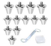 Xiciki 12 Pcs Rugby Studs, Football Studs, Metal Spikes Football Boots Replacement, Compatible with Nike, Adidas, Puma, Kooga Includes Wrench for Easy Installation, Silver