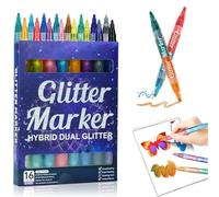 Xiciki 16 Colors Dual Tip Glitter Pens for Kids and Adults, Glitter Markers for Colouring Sparkle, Glitter Felt Tip Pens for Card Making Supplies