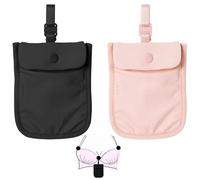 Xiciki 2 Pcs Bra Wallet Money Belt for Travel Women, Undercover Hidden Bra Wallet Secret Stash Pocket with Adjustable Elastic Strap for Credit Cards, Money, Valuables (Black, Pink)