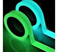 Xiciki 2 Rolls Glow In The Dark Tape, 10m x 10mm Luminous Tape, Waterproof Luminescent Strips, Self-adhesive Glow Tape for Stairs, Stage, Walls, Decoration, Safety Marking(Green ＆ Blue Light)