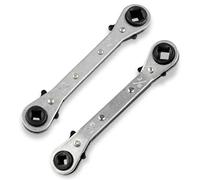 Xiciki 2Pcs HVAC Service Wrench Set, Reversible Ratchet Spanner, Radiator Valve Spanner, HVAC Tools 1/4" 5/16" 3/16" 3/8" Joker Spanner for Refrigeration Equipment Repair