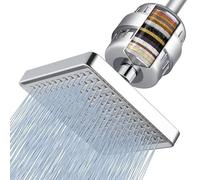 Xiciki 6 inch Square Rainfall Shower Head with Hard Water Filter, Pressure Boosting Over Head Replacement, Chrome Showerhead for Bathroom and Hotel Use