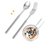 Xiciki Extendable Fork Prank & Extendable Spoon, Stainless Steel Long Fork Prank, Telescopic Spoon, Expands to 25" for BBQ, Fruit, Toasting, Dinner, Marshmallows
