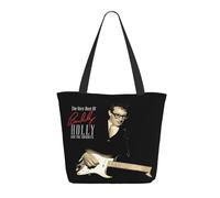 XICPYOADK Buddy Singer Holly Women’s Shopping Bag - Reusable Tote Bag, Music Icon Print, Large Capacity Shoulder Bag, Eco Friendly Grocery Bag, Gift For Fans