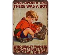 Xiddxu A Boy Who Really Wanted to Become A Rugby Player Vintage Style Plaque Vintage Wall Decoration Bar Counter Men's Cave Bar Living Room Metal Tin Sign Funny Retro Wall Art Sign 5.5x8 Inch