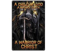 Xiddxu A Child of God Man of Faith A Warrior of Christ Jesus Tin Sign Wall Art Plaque Bar Poster Tin Sign Plaque Suitable for Man Cave Bar Cafes Office Home Kitchen Living Room Restaurant 8x12 Inch
