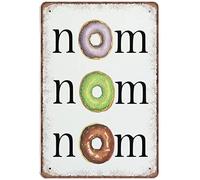 Xiddxu Aluminum Sign Wall Sign Vintage Metal Tin Sign Nom Nom Nom Donut Funny Retro Wall Art for Kitchen Bathroom Home Decor Gifts Sign BarTavernPubClub Man Cave Wall Decor 8x12 Inch