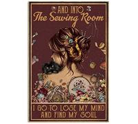 Xiddxu and Into The Sewing Room Black Cat Girl Metal Tin Sign Vintage Metal Sign Poster Man Cave Sign Garage Coffee Bar Club Home Wall Decor 5.5x8 Inch