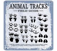 Xiddxu Animal Tracks Field Guide Funny Vintage Style Square Tin Sign Retro Style Wall Art Decor Metal Sign for Women Men Girl Lover Birthday Anniversary Housewarming Gift 12x12 Inch