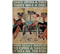 Xiddxu Barbershop Themed Metal Tin Sign There's a Girl Open Salon for Men Tin Sign Home Kitchen Bedroom Dining Cafe Art Metal Mural Sign Vintage 8x12 inch