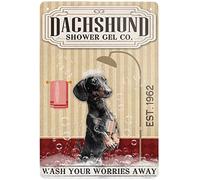 Xiddxu Dachshund Dog Shower Gel Company Metal Signs Wash Your Worries Away Retro Metal Tin Sign Vintage Sign for Bathroom Home Coffee Wall Decor 6x8inch