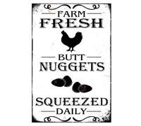 Xiddxu Farm Fresh Butt Nuggets Squeezed Daily Chicken Wall Signs Metal Wall Poster Tin Sign for Bar Pub Man Cave Wall Decor 5.5x8 Inch