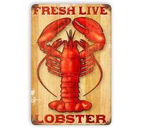 Xiddxu Fresh Live Lobster Retro Metal Tin Sign Vintage Aluminum Sign for Home Coffee Wall Decor 6x8inch