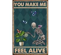 Xiddxu Funny Skeleton You Make Me Feel Alive Vintage Metal Tin Sign Wall Decor Poster Retro Aluminum Sign for Home Family Courtyard Coffee Bar Wall Decor Art 8x12 inch