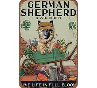Xiddxu German Shepherd Garden Live Life in Full Bloom Poster Tin Sign Art Sign Vintage Metal Tin Sign Vintage Aluminum Sign Home Coffee Wall Decor 8x12inch
