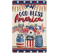 Xiddxu God Bless America Patriotic Vase July 4th Independence Day Memorial Day Vintage Metal Tin Sign Mens Ladies Decorative Aluminum Signs Bar Restaurant Cafe Bar 6x8 Inch