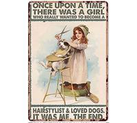 Xiddxu Hairstylist Poster-Hairdresser Girl,Girl and Dog Poster,Dog Lover, Hairstylist Vintage Metal Tin Sign Pub Club Cafe bar Home Wall Art Decoration Poster Retro 6x8inch