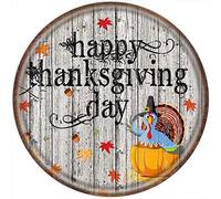 Xiddxu Happy Thanks Giving Day Pumpkin Turkey Round Tin Sign Farmhouse Decor White Fence Country Sign DIY Decor Birthday Anniversary Housewarming Gift 12x12 Inch
