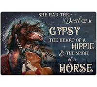 Xiddxu Horse and Girl Metal Tin Sign,She Had The Soul of A Gypsy Fun Bathroom Bar Vintage Tin Signs Man Cave Decor Cafe Farmhouse Wall Decoration Art 12x16 inch