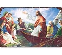 Xiddxu Jesus Christ on The Boat Tin Sign, Wall Decor, Metal Sign, Home Bar, Garage Tin Sign for Home Garden Kitchen Bar Cafe Restaurant Garage Wall Decor Vintage Sign 8x12 inch