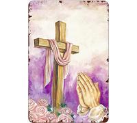 Xiddxu Jesus Easter Cross and Lilies Hand Pray Metal Tin Sign Wall Decor Tin Sign for Toilet Bathroom Decor Gifts Best Farmhouse Decor Gifts for Women Men Friends 8x12 Inch