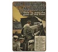 Xiddxu Join The Royal Marines Help to Man The Guns of The Fleet Vintage Classic British WW1 Propaganda Poster Novelty Retro Tin Metal Sign 6x8inch