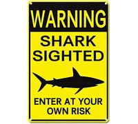 Xiddxu Metal Plate Signage Warning Tin Signs,Warning Shark Sighted Enter at Your Own Risk Metal Poster Plaques for Home Living Room Kitchen Cafe Bar Wall Decor Tin Sign Metal Signs Vintage 8x12 Inch