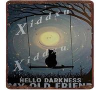 Xiddxu Metal Square Tin Sign Black Cat Hello Darkness My Old Friend Rustic Wall Decor Retro Advertising Plaque Metal Tin Sign Home Decor Metal Sign Gift for Friends Family Women Girl 12x12 Inch