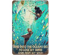 Xiddxu Metal Tin Retro Sign and Into The Ocean I Go to Lose Your Mind Find Your Soul Tin Sign, Couple Swimming Tin Sign, ，Wall Decoration Plaques，Vintage Wall Home Decor 5.5x8 Inch