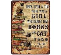 Xiddxu Metal Tin Retro Sign,Cats and Books Poster,Cat Lover Poster,Book Lover Gift,Cat Lover Gift,Book Lover Gift,Vintage Poster,Wall Art,Gift Idea,Cat Lover,Wall Art Sign Wall Decor 8x12 Inch