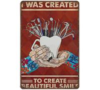 Xiddxu Metal Tin Retro Sign Dental Doctor Dentist Dentistry I was Created to Create Beautiful Smile Sign，Home Decor Wall Art，Vintage Wall Home Decor 5.5x8 Inch