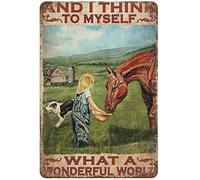 Xiddxu Metal Tin Retro Sign Dreacoss, Farm Girl and I Think to My Self What A Wonderful Word Tin Sign,Country Farm Girl Tin Sign, 8X12 inchVintage Wall Home Decor 8x12 Inch