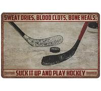Xiddxu Metal Tin Retro Sign Sweat Dries Suck It Up and Play Hockey Tin Sign,Vintage Wall Decor,Novelty Signs for Home Kitchen Cafe Bar Man Cave,Vintage Wall Home Decor 5.5x8 Inch