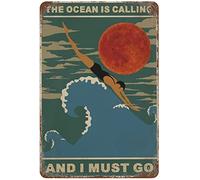 Xiddxu Metal Tin Retro Sign SwimmingTin Sign, The Ocean is Calling and I Must Go, Love Swimming Tin Sign, Swimming Lover Gift, ，Wall Decoration Plaques，Vintage Wall Home Decor 5.5x8 Inch