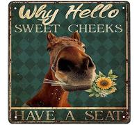 Xiddxu Metal Vintage Tin Sign Decor Bathroom Sign Decor Why Hello Sweet Cheeks Have A Seat Donkey Sunflower Funny Donkey Old Fashion Aluminum Sign for Home Coffee Dining Room Wall Decor 12x12 Inch