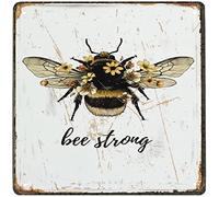 Xiddxu Metal Vintage Tin Sign Decor Bee Strong Bumble Bee Old Fashion Aluminum Sign for Home Coffee Dining Room Wall Decor 12x12 Inch