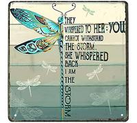 Xiddxu Metal Vintage Tin Sign Decor Dragonfly She Whispered Back I Am The Storm Funny Novelty Metal Sign Old Fashion Aluminum Sign for Home Coffee Dining Room Wall Decor 12x12 Inch