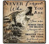 Xiddxu Metal Vintage Tin Sign Decor Never Forget Who You are, Wolf Spirit Animal tin Sign, Wolf Lover, Inspritional Vertical tin Sign d,Coffee bar Old Fashion Aluminum Sign 12x12 Inch