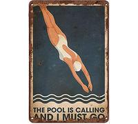 Xiddxu Metal Vintage Tin Sign Decor The Pool is Calling and I Must Go Summer Time Swimming Pool Diving Metal Tin Sign Wall Poster Plaque for Home Kitchen Bar Pub Club Coffee Shop Decor 8x12 Inch