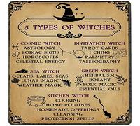 Xiddxu Metal Vintage Tin Sign Decor Witchcraft Knowledge poster5 Types of Witches Poster Kitchen Witchery Art Witches Wall Art Magic Knowledge Poster Old Fashion Aluminum Sign 12x12 Inch
