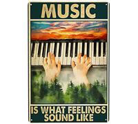 Xiddxu Music is What Feeling Sounds Like Retro Tin Sign Metal Sign Vintage Plaque Metal Tin Sign Metal Poster Wall Decor for Living Room Home Kitchen Garage Bar Pub Gift 8x12 Inch