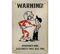 Xiddxu Remember Kids Electricity Will Kill You Warning Vintage Metal Tin Sign Retro Iron Painting Tin Signs Plaque Poster for Home Coffee Man Cave Garage Pub Wall Decor 5.5x8 Inch