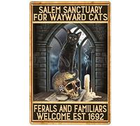 Xiddxu Retro Metal Tin Sign 12 X 16 Inches Salem Sanctuary for Wayward Cats Black Cat Poster Home Decoration Art Poster Metal Sign Tin Painting Novelty Wall Art Decorative Crafts Nostalgic Tin Sign