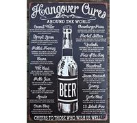 Xiddxu Retro Metal Tin Sign 5.5 X 8 Inches Hangover Cures Tin Sign for Home Bar Decor Retro Bar Art Wall Decor Wall Art Decor Gifts for Birthday Halloween Christmas Decorative Crafts Novelty Wall Art