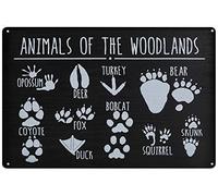 Xiddxu Retro Metal Tin Sign 8 X 12 Inches Animals of The Woodlands Woodland Nursery Decor Animal Tracks Tin Sign Home Decoration Art Poster Metal Sign Tin Painting Novelty Wall Art Decorative Crafts