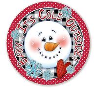 Xiddxu Round Metal Tin Sign Rustic Wall Decor Baby Its Cold Outside Plaid Snowman Sign for Christmas Wreaths and Winter Wreaths Vintage Aluminum Sign for Home Coffee Wall Decor 12x12 Inch
