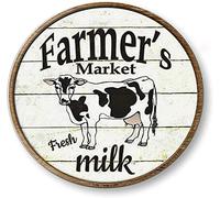 Xiddxu Round Metal Tin Sign Rustic Wall Decor Farmers Market Fresh Milk Plaque for Home Garden Kitchen Bar Cafe Restaurant Garage Retro Vintage Wall Art Wall Decor Retro Vintage 12x12 Inch
