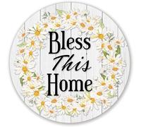 Xiddxu Round Metal Tin Sign Rustic Wall Decor Hello Sunshine Pink Tartan Sunflower Wreath Logo, Wreath Accessory Sign Tin Metal Metal Aluminum Tin SignWall Decor Retro Vintage 12x12 Inch